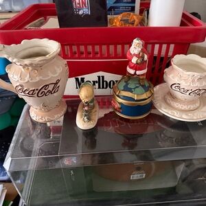 Coca-Cola Ceramic Pitcher and Cup Set with glasses spoon holder and figurines